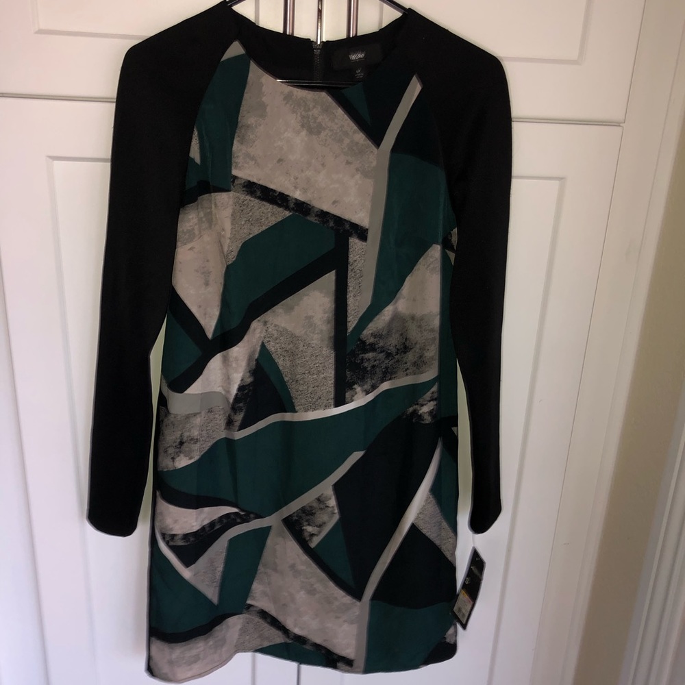 NWT Massimo cocktail black green white dress Sz S